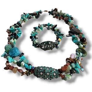 Handmade Artisan Genuine Turquoise Blue pearl Chrysacolla boho beach necklace